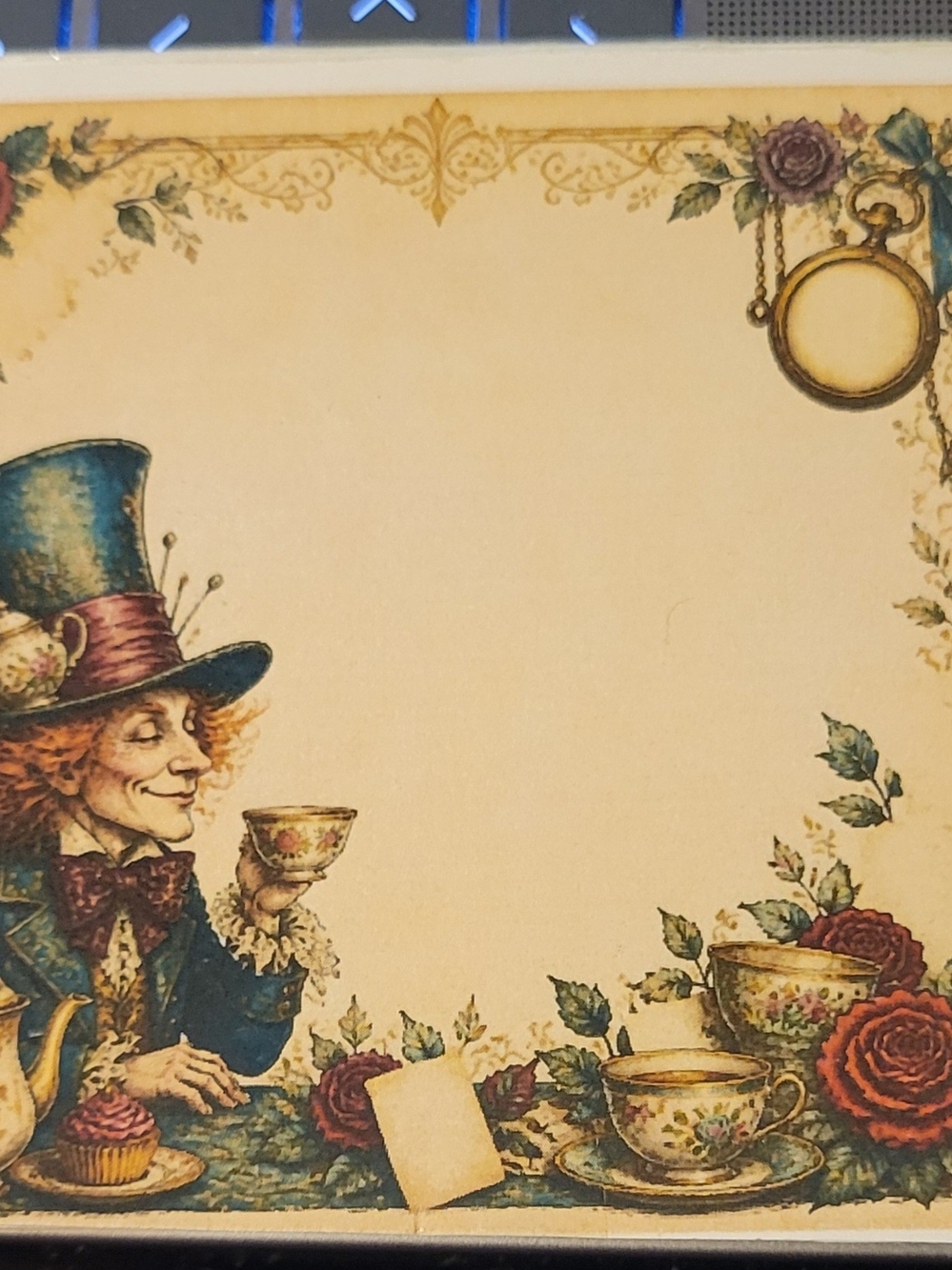 Handmade Alice in Wonderland Decorative Paper • Vintage Tea Party Frame • 4x4 "